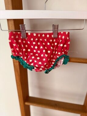 Matilda Jane Red Polka Dot Diaper Cover with Green Ruffle Trim